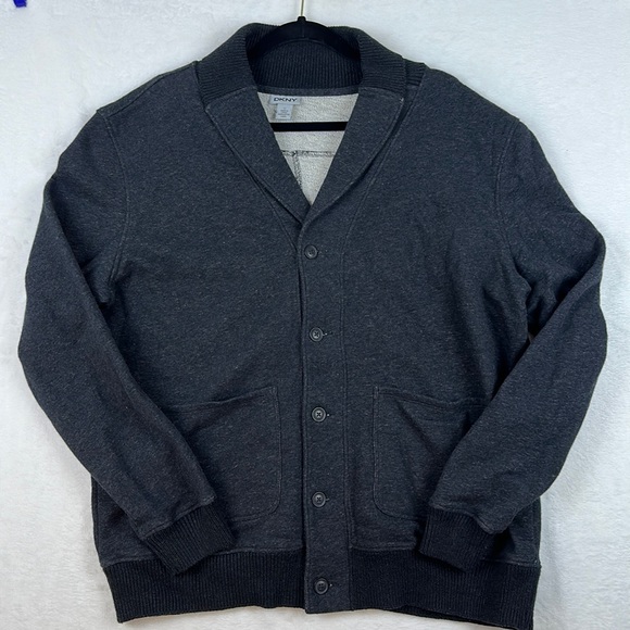 DKNY Men’s Button Up Cardigan Black Size Large - Picture 1 of 9